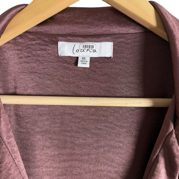 Louna Brown Jersey Long Sleeve Ruched Belted Collared Mini Dress Size XL - Picture 7 of 15